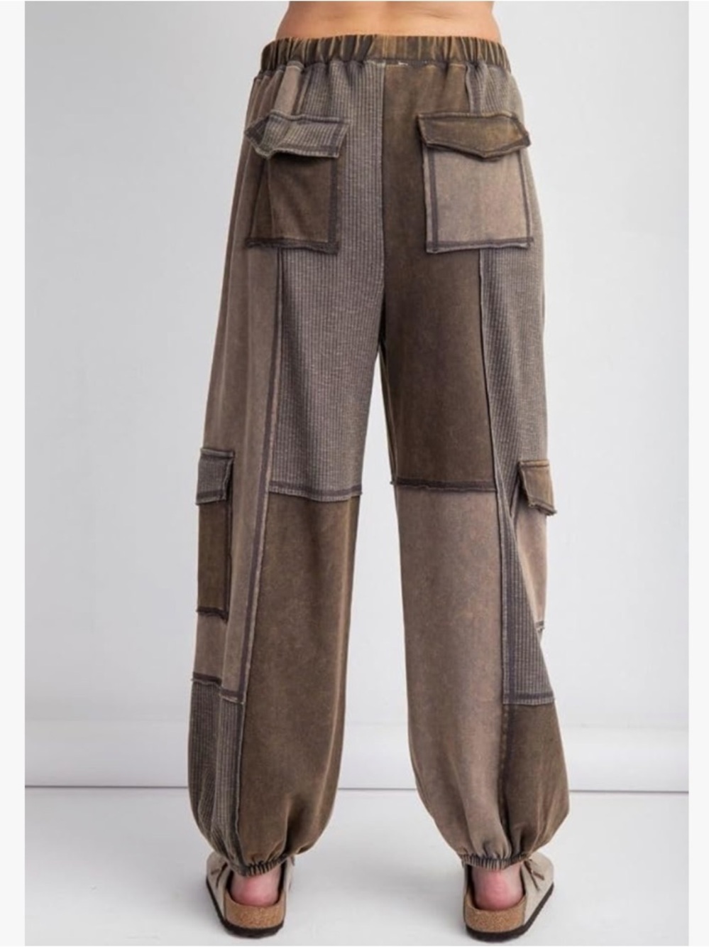 Easel Ayla Color Block Patchwork Terry Knit Cargo Jogger Pants size large ash - Picture 3 of 6